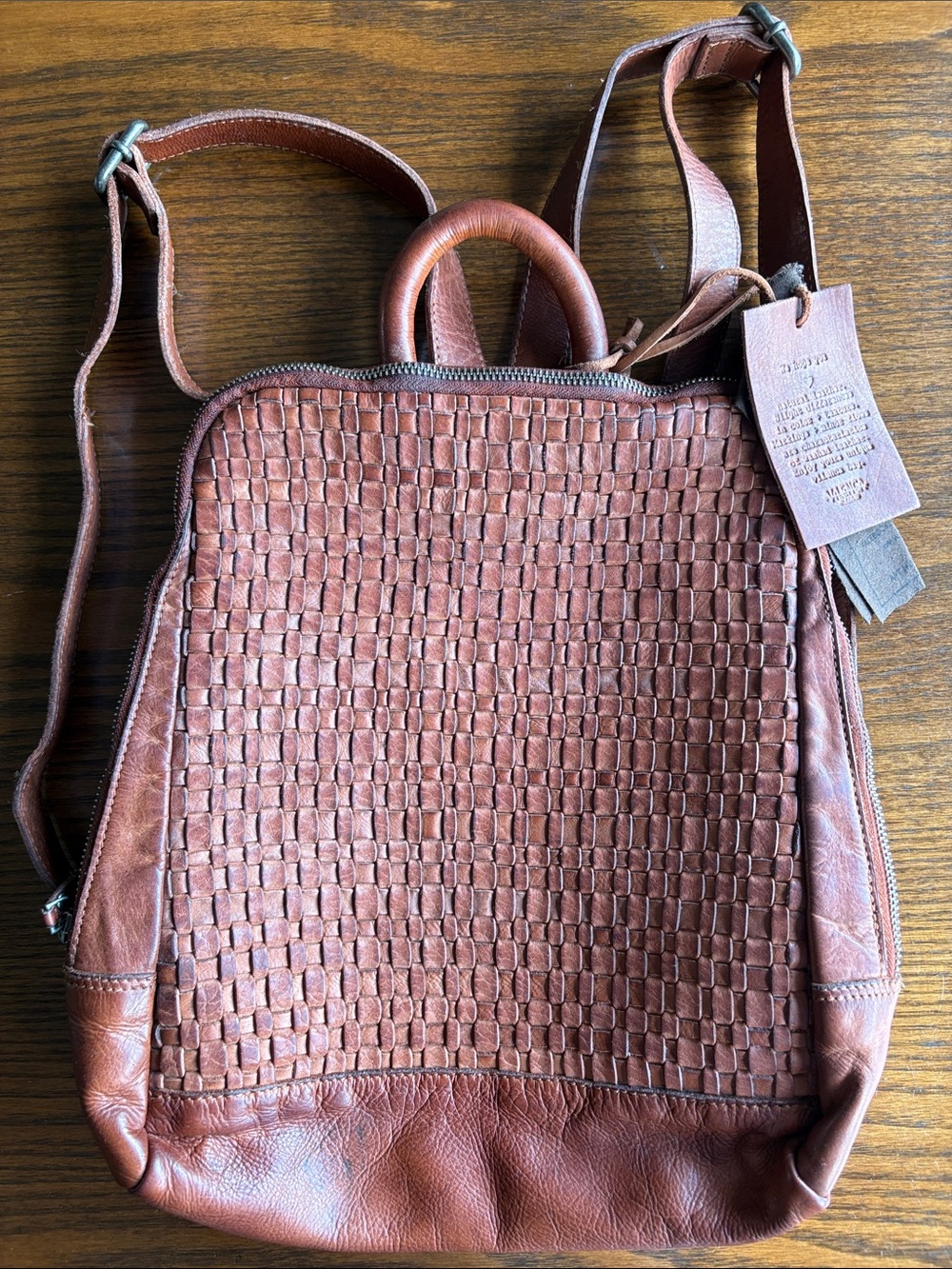 Valenca  Holland cognac braided  100% leather backpack EUC